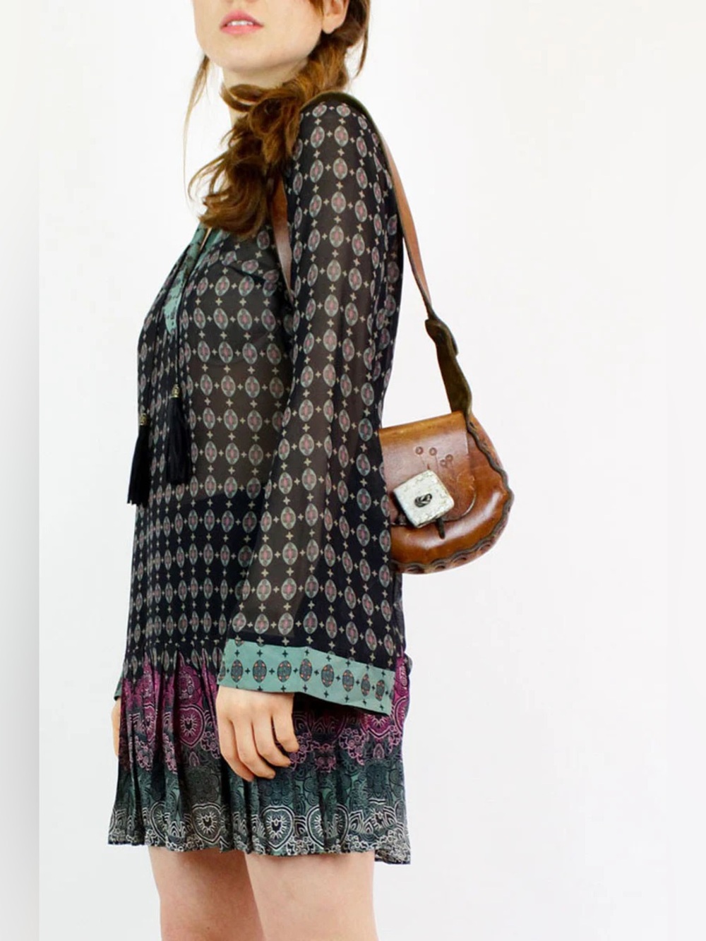 Bisou Bisou sheer boho pleated dress